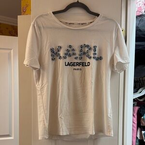 Karl Lagerfeld White Tee with Blue Accents